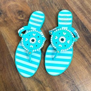 Jack Rogers Womens Seafoam White Striped Jelly Flip Flops Sandals Size 9